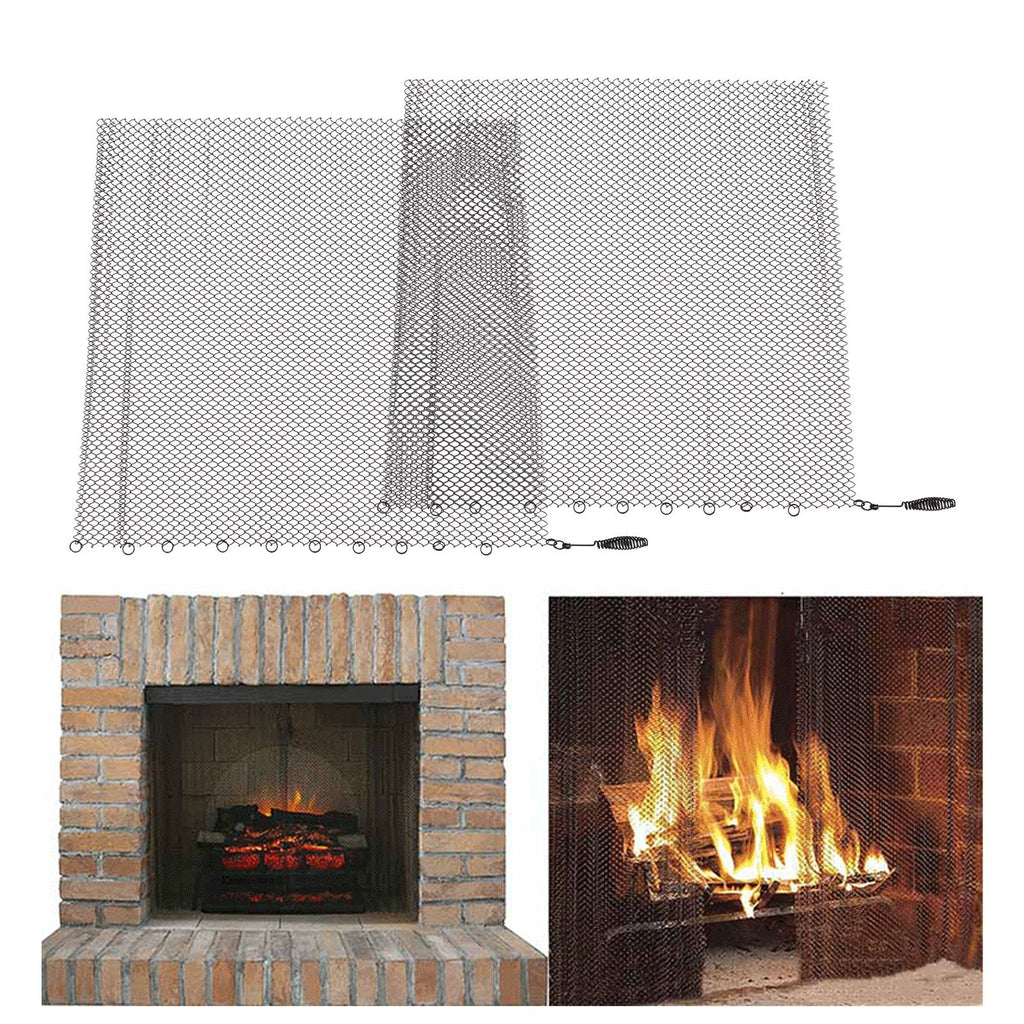 Fireplace Mesh Screen Curtain 2 Wide Panels Hanging Replacement Screens for Home Wood Burning Fireplace Black 24x22in