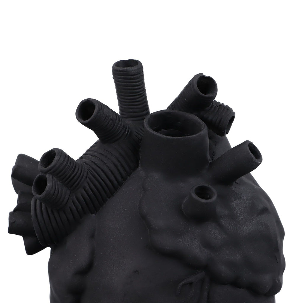 Creative Anatomical Heart Vases Resin Sculpture Heart Shaped Art Flower Vases Desktop Home Decoration for Living Room Black