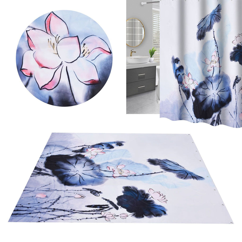 Blackout Curtain Waterproof Flower Printing Shower Curtain with Hooks for Bathroom Bedroom Living Room Study150x180cm