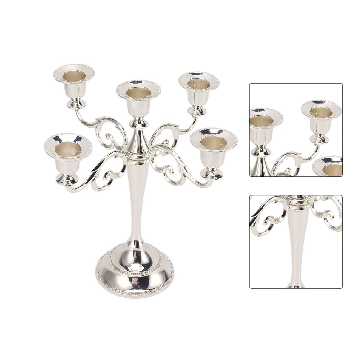 5 Arm Candlestick Holder Iron Retro Decorative Candle Holder Centerpiece for Home Church Silver