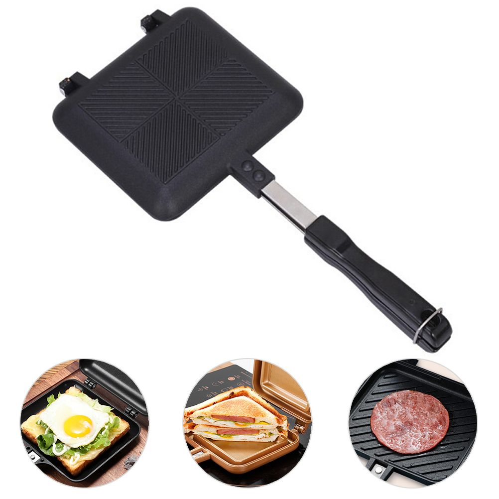Aluminum Double Sided Frying Pan Dual Sided Sandwich Maker Pan with Handles Nonstick Griddle Pan Toast Pan