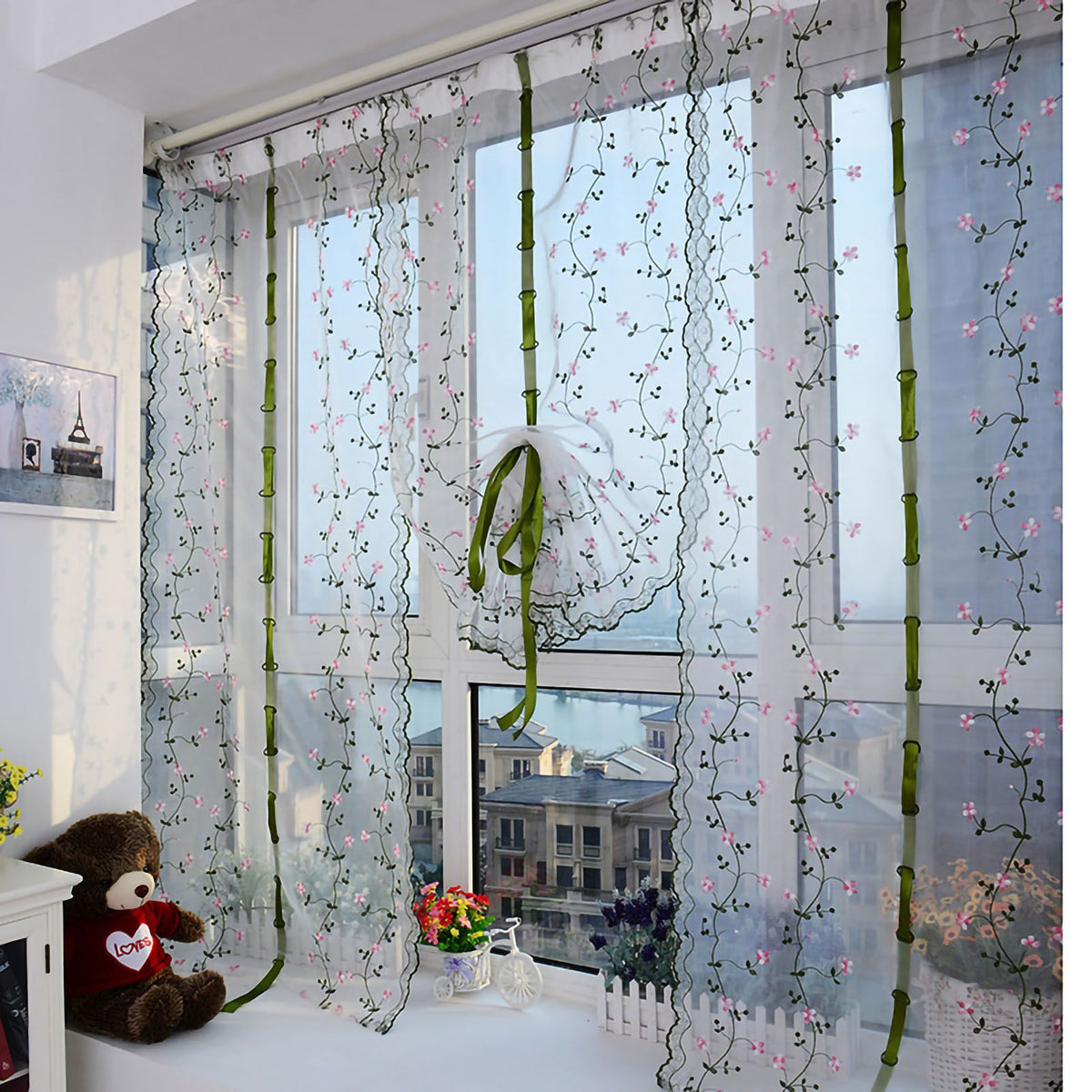 Embroidered Roman Sheer Curtain Classical Floral Window Screen Elegant Embroidered Roman Shade for Bedroom Balcony 1.5m/59.1in Height