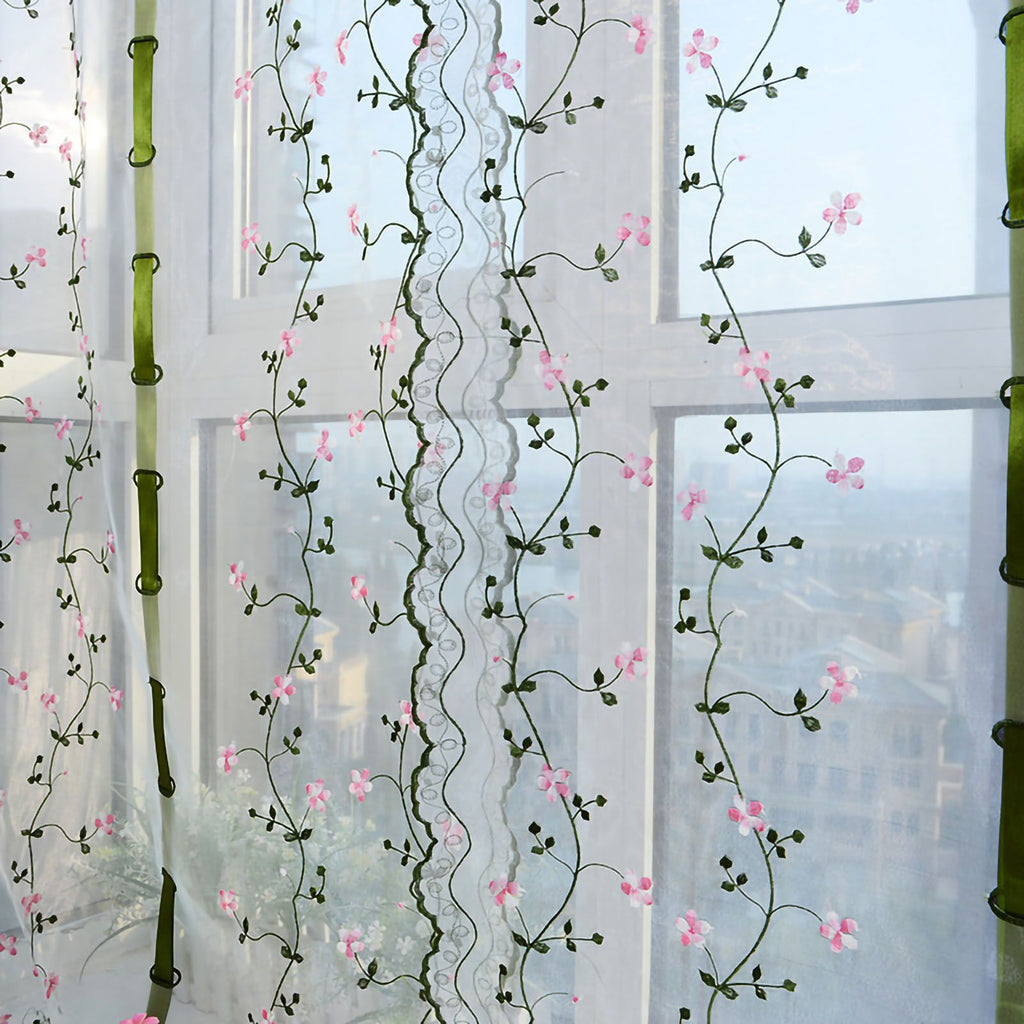 Embroidered Roman Sheer Curtain Classical Floral Window Screen Elegant Embroidered Roman Shade for Bedroom Balcony 1.5m/59.1in Height
