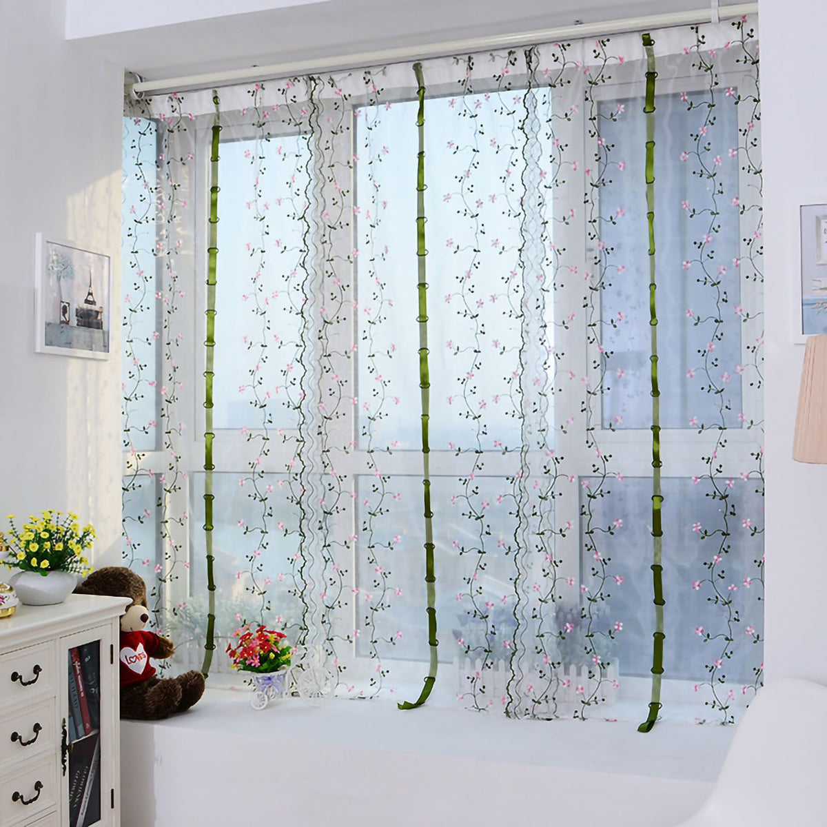 Embroidered Roman Sheer Curtain Classical Floral Window Screen Elegant Embroidered Roman Shade for Bedroom Balcony 2m/78.7in Height