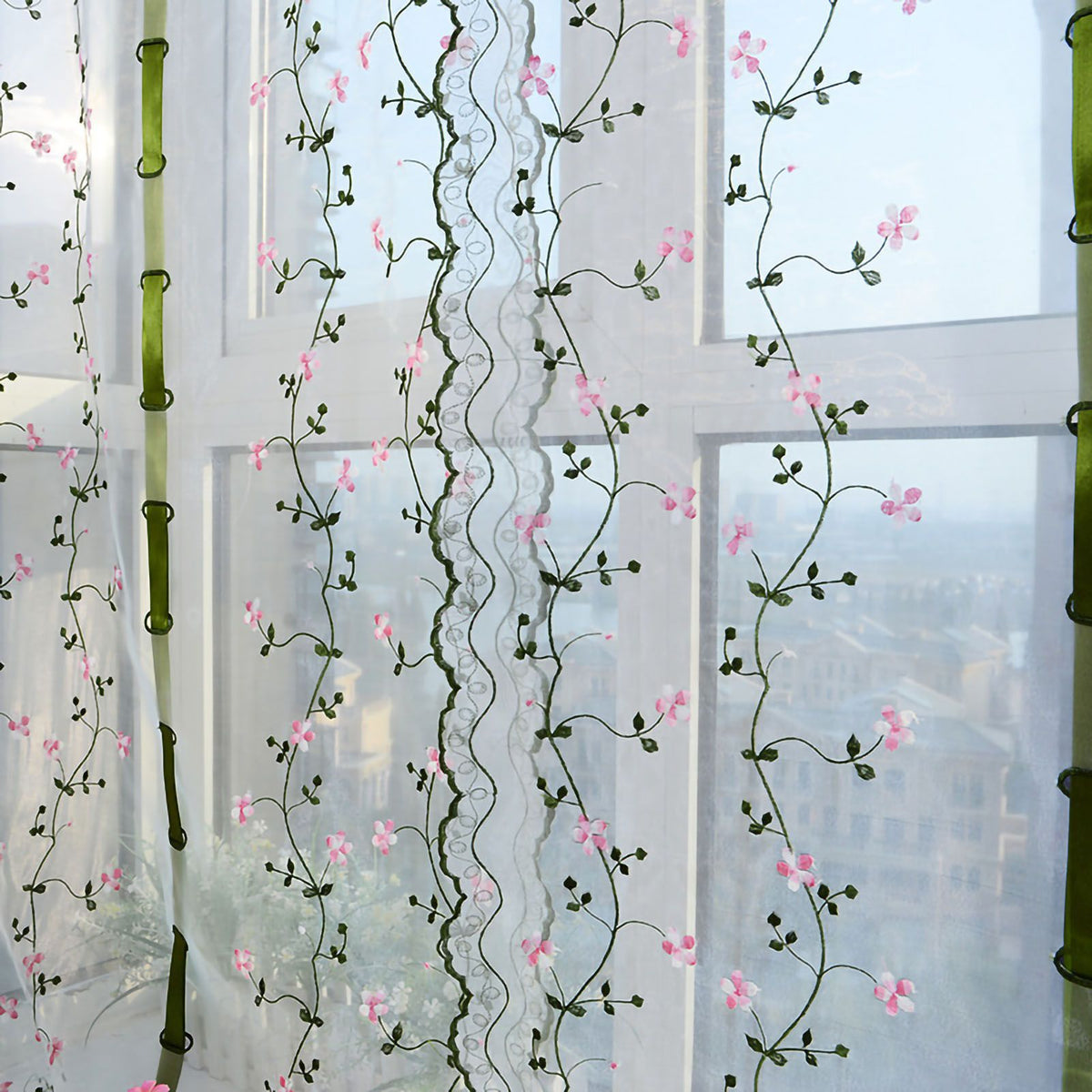 Embroidered Roman Sheer Curtain Classical Floral Window Screen Elegant Embroidered Roman Shade for Bedroom Balcony 2m/78.7in Height