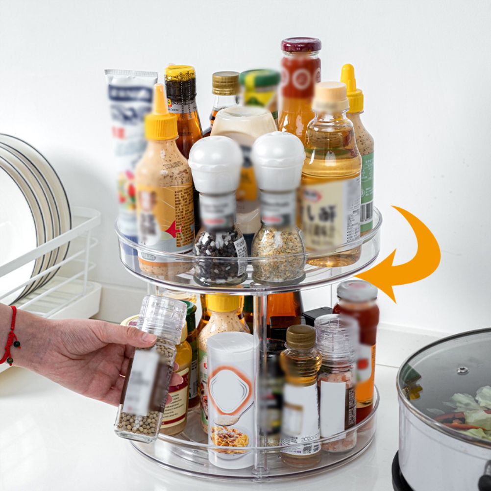 Transparent Kitchen Turntable Spice Organizer Rotatable Pantry Food Storage Container for Kitchen Cabinets