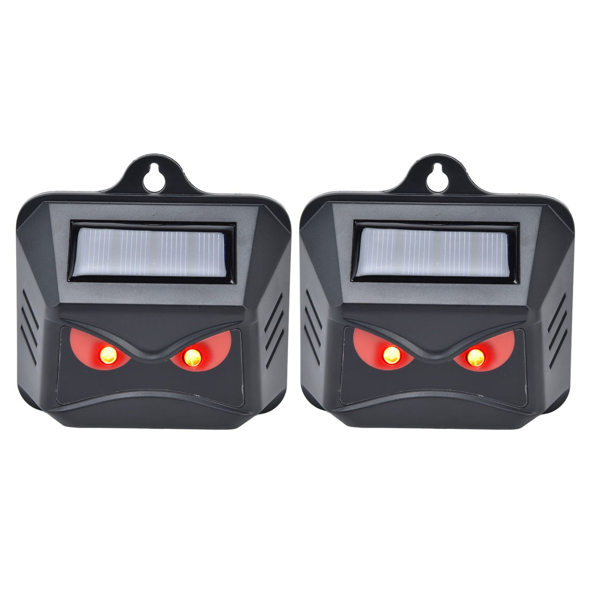 2pcs Animal Repeller Red LED Strobe Lights Waterproof Design Solar Automatic Charging ABS Housing Black Deterrent Tool