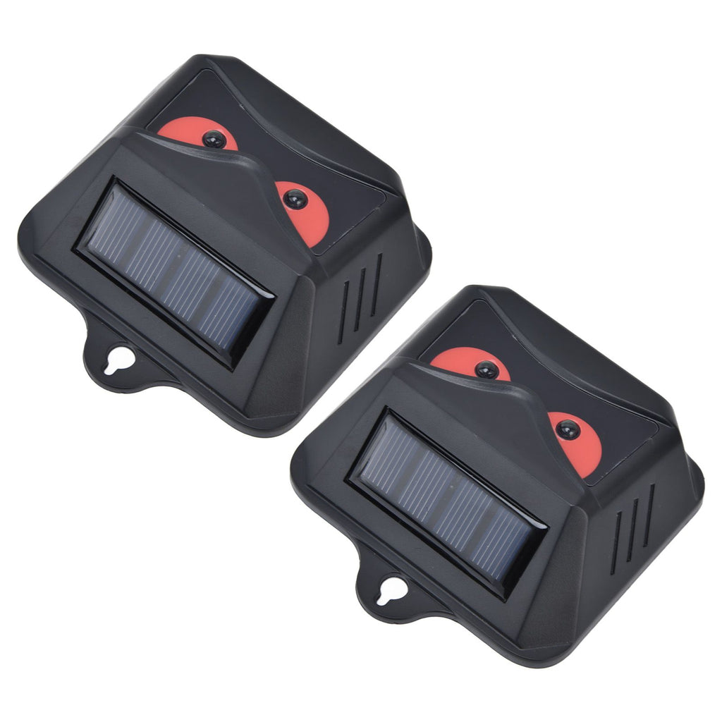 2pcs Animal Repeller Red LED Strobe Lights Waterproof Design Solar Automatic Charging ABS Housing Black Deterrent Tool