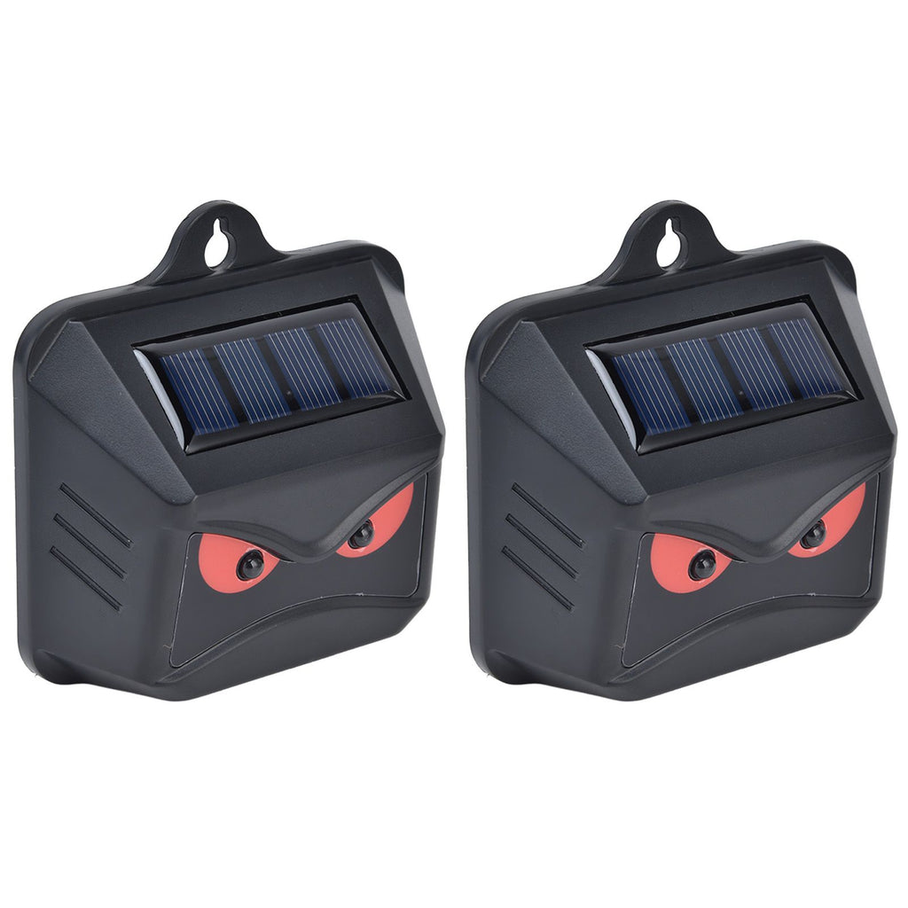 2pcs Animal Repeller Red LED Strobe Lights Waterproof Design Solar Automatic Charging ABS Housing Black Deterrent Tool