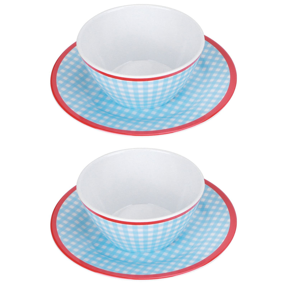 4Pcs/Set Salad Bowl Dish Light Blue Grid Pattern Imitation Porcelain Snack Plate Tableware