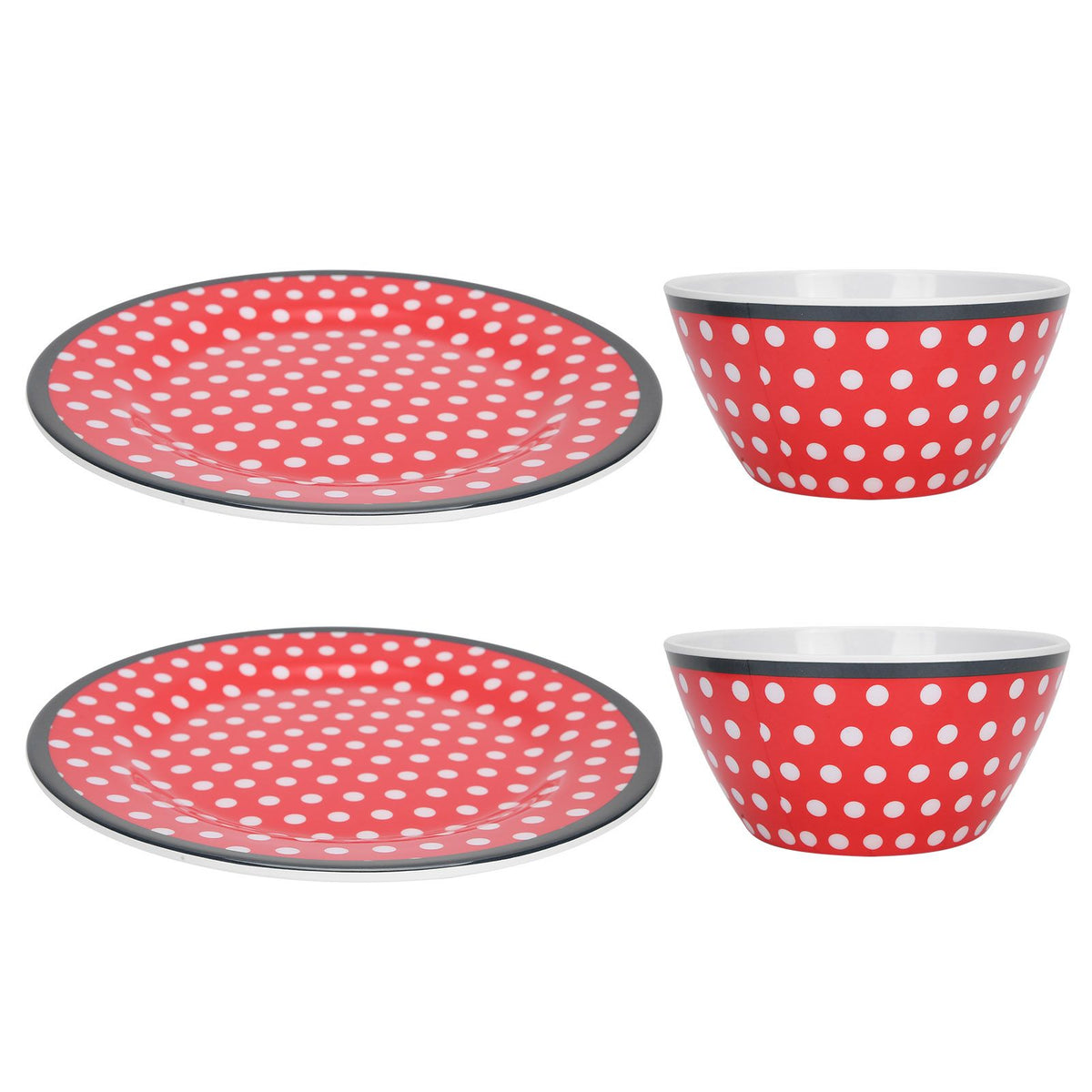 4Pcs Salad Dish Set Red Dots Imitation Porcelain Plate Fruit Food Cake Dish Dinnerware for Kitchen
