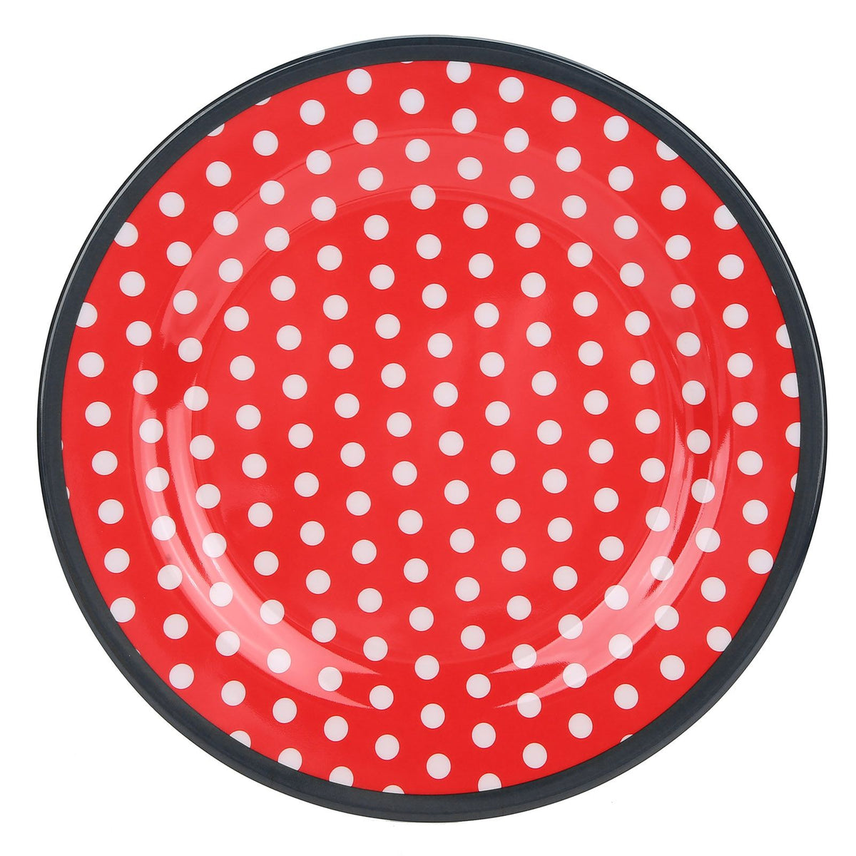 4Pcs Salad Dish Set Red Dots Imitation Porcelain Plate Fruit Food Cake Dish Dinnerware for Kitchen