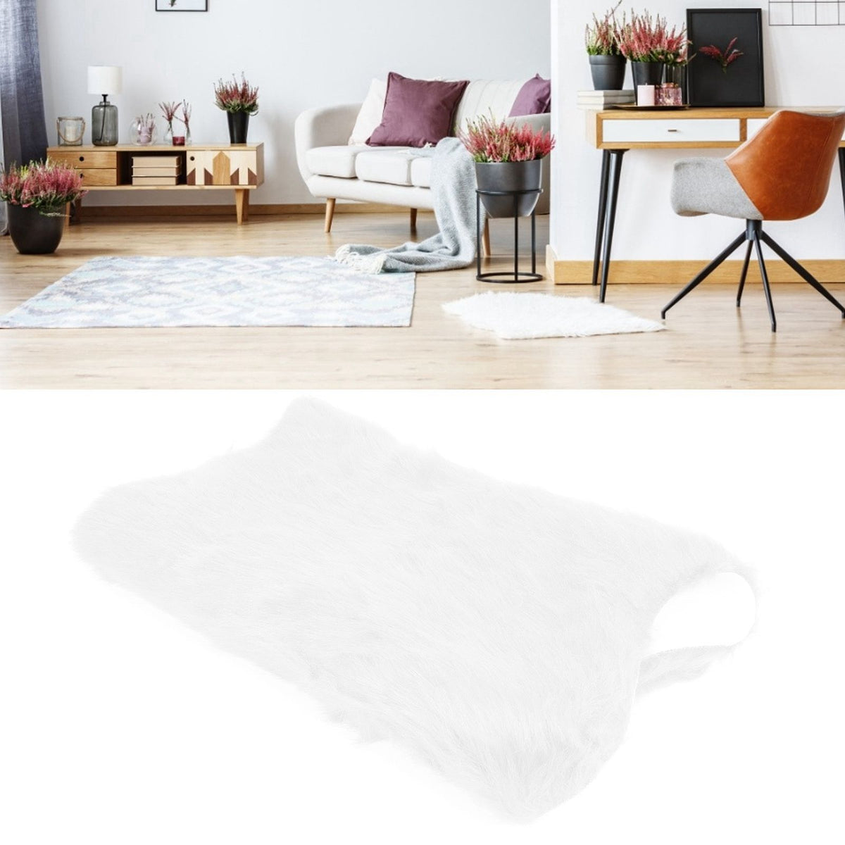 Faux Sheepskin Fur Rug Soft Carpet Area Rug for Bedroom Sofa Floor Living Room DecorWhite