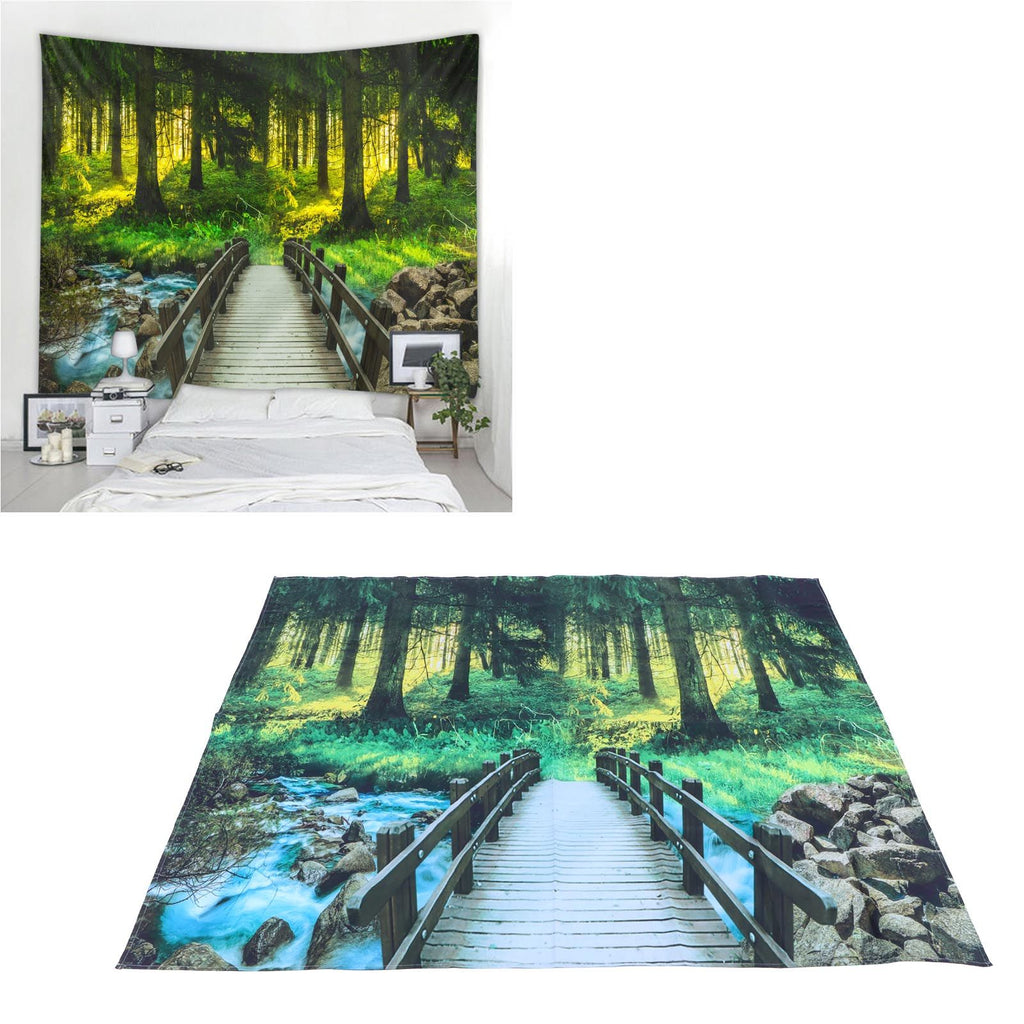 Polyester Tapestry Forest Landscape Pattern Wall Hanging Blanket Bedroom Dormitory Decors230x180cm