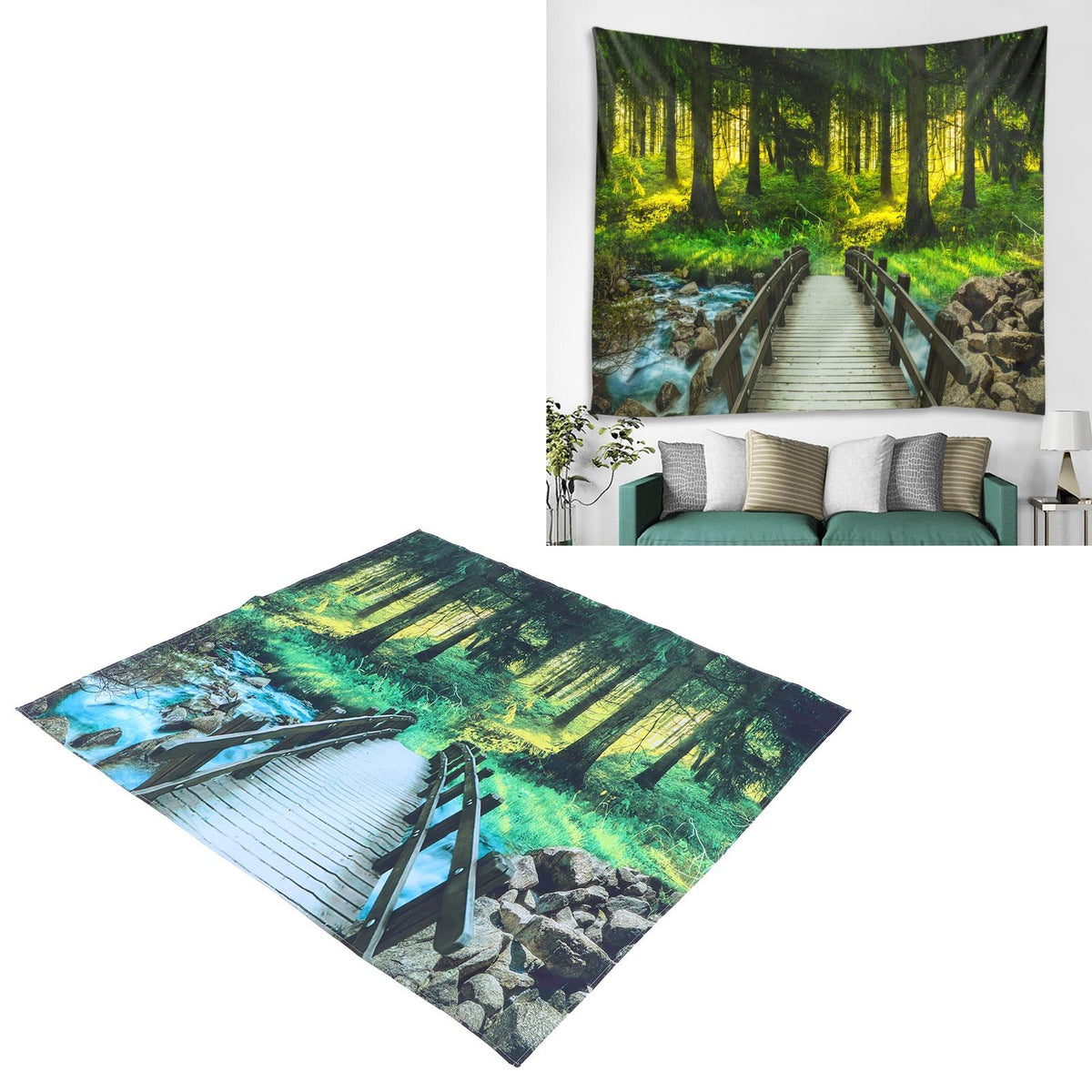 Polyester Tapestry Forest Landscape Pattern Wall Hanging Blanket Bedroom Dormitory Decors230x180cm