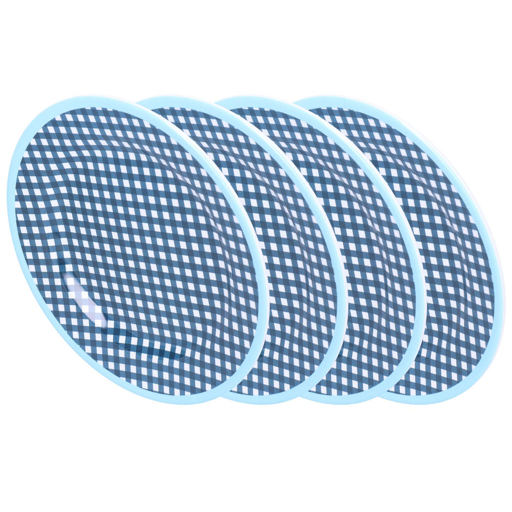 4PCS 9in Salad Plate Fruit Plate Dessert Cake Dishes Pastry Tray Tableware DecorationDark Blue Grid