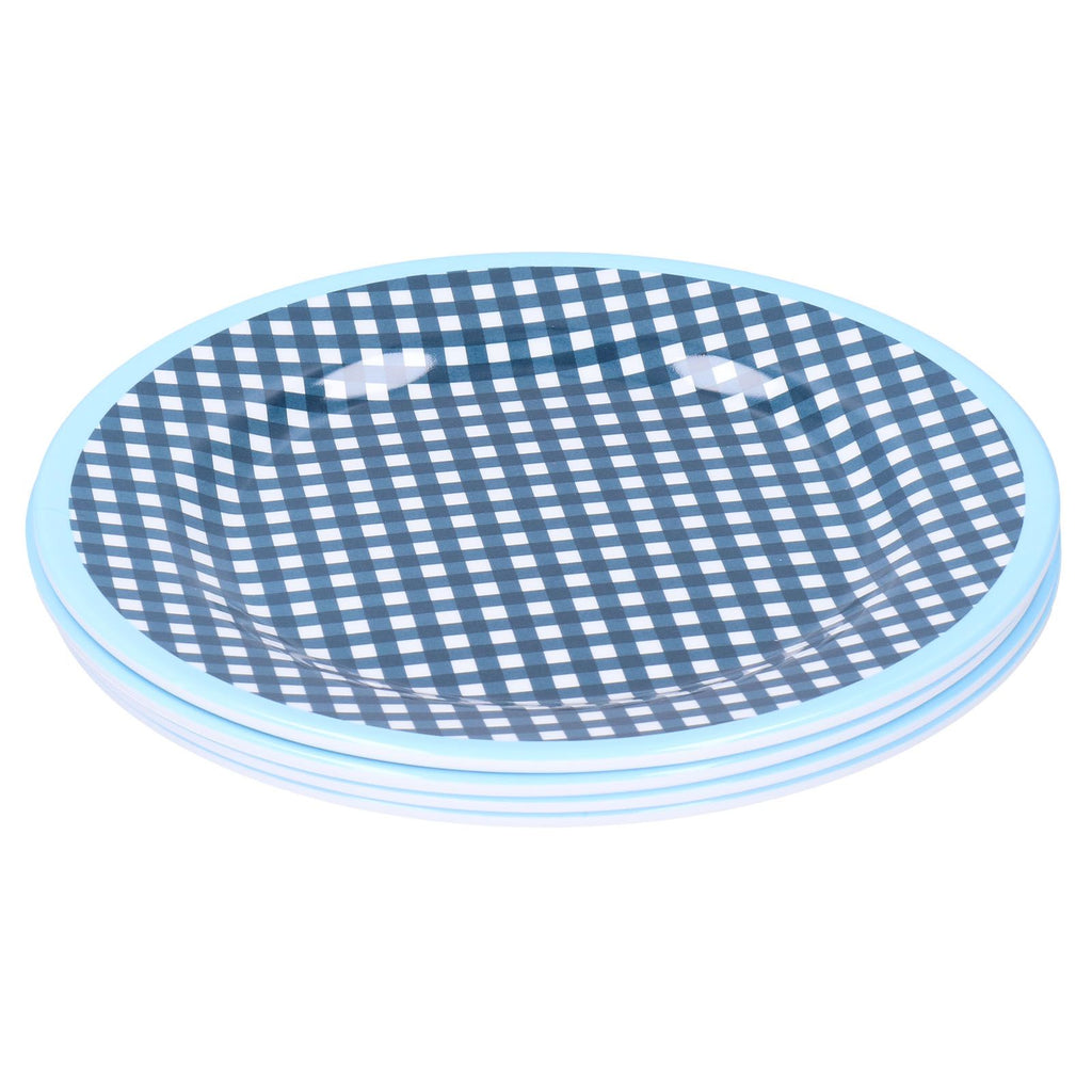 4PCS 9in Salad Plate Fruit Plate Dessert Cake Dishes Pastry Tray Tableware DecorationDark Blue Grid