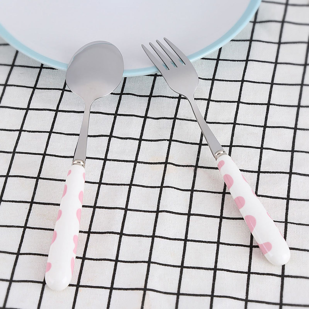 2 PCS Stainless Steel Knife Fork Spoon Kitchen Flatware Tableware with Box Children Set Pink