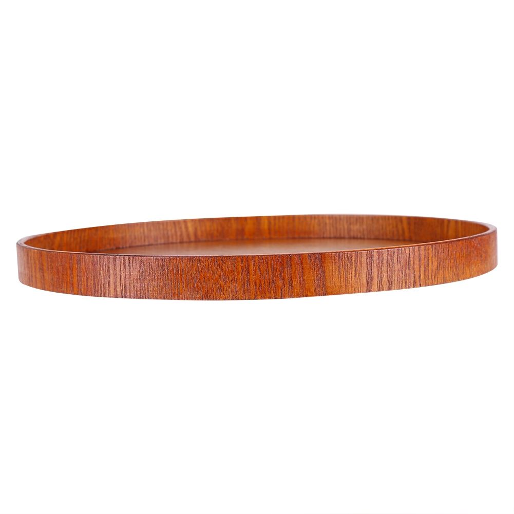 Round Natural Wood Serving Tray Wooden Plate Tea Food Server Dishes Water Drink Platter 24 cm