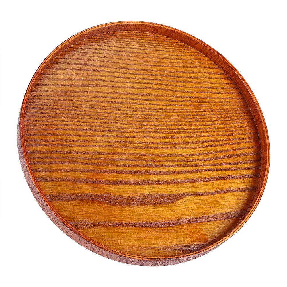 Round Natural Wood Serving Tray Wooden Plate Tea Food Server Dishes Water Drink Platter 33cm