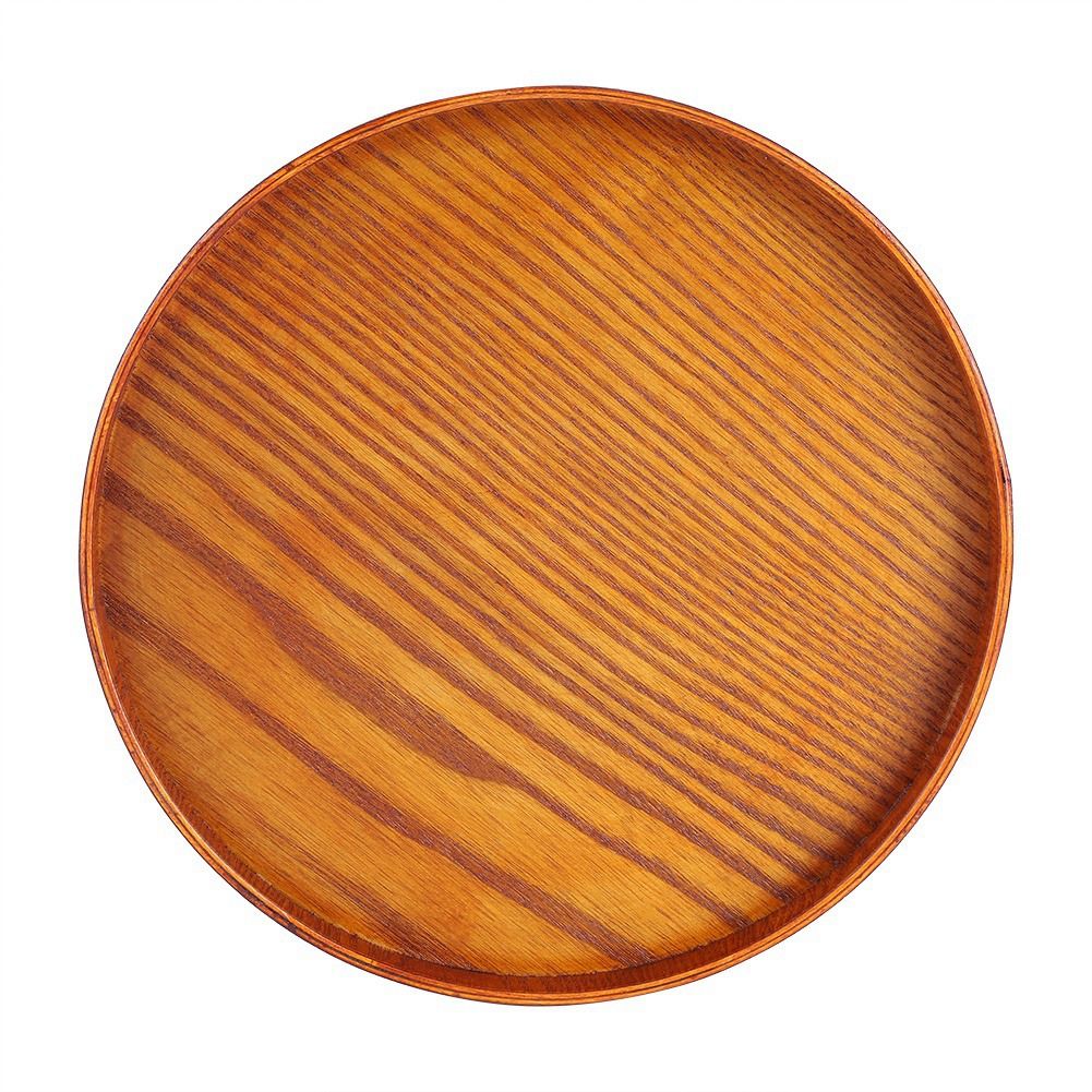 Round Natural Wood Serving Tray Wooden Plate Tea Food Server Dishes Water Drink Platter 33cm