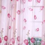 100*200cm Tulips Printing Tulle Curtains Sheer Drape Balcony Window Decoration Pink