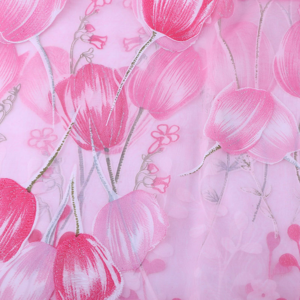 100*200cm Tulips Printing Tulle Curtains Sheer Drape Balcony Window Decoration Pink