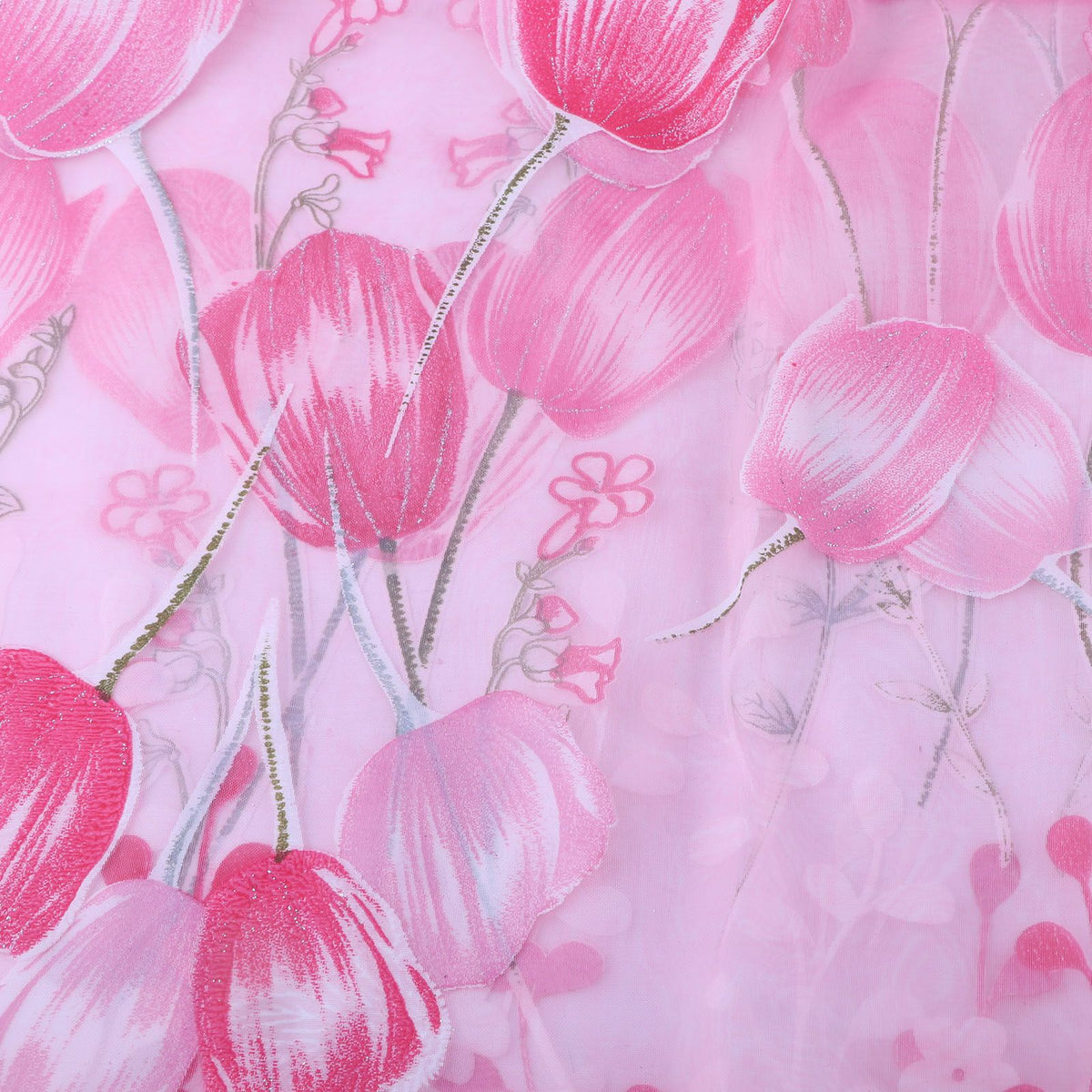 100*200cm Tulips Printing Tulle Curtains Sheer Drape Balcony Window Decoration Pink
