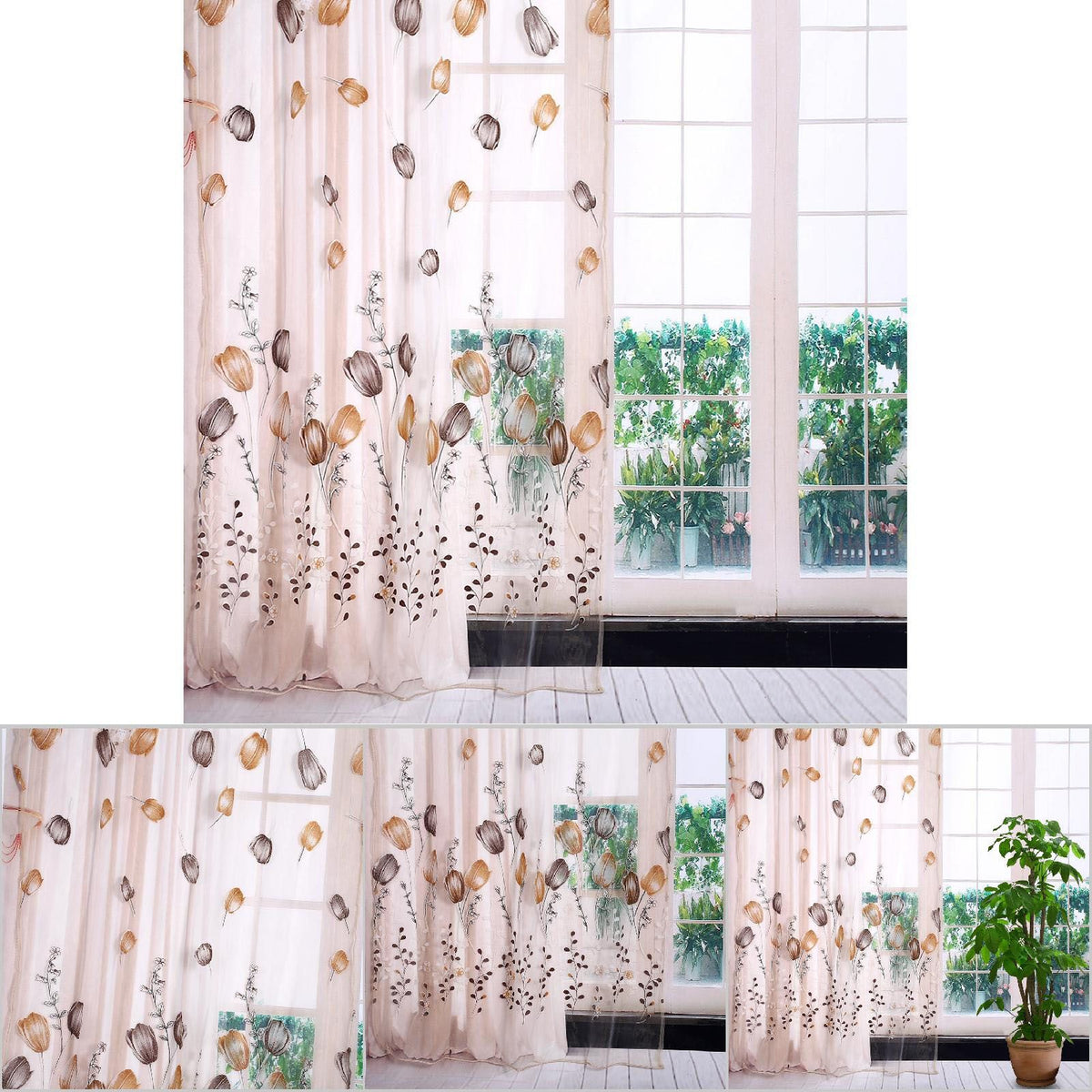 100*200cm Tulips Printing Tulle Curtains Sheer Drape Balcony Window Decoration Orange
