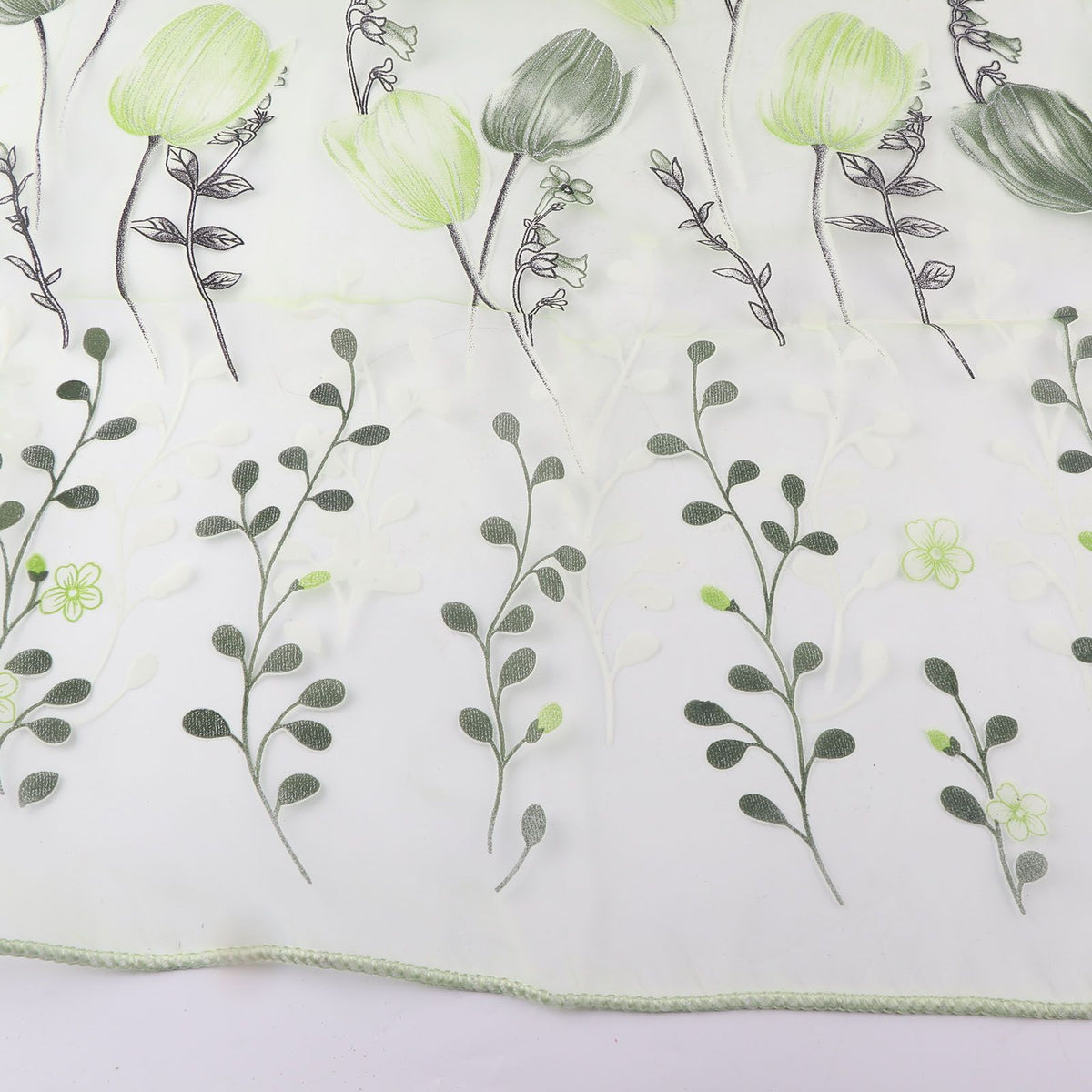 100*200cm Tulips Printing Tulle Curtains Sheer Drape Balcony Window Decoration Green