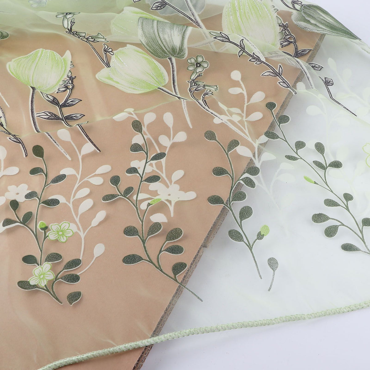 100*200cm Tulips Printing Tulle Curtains Sheer Drape Balcony Window Decoration Green