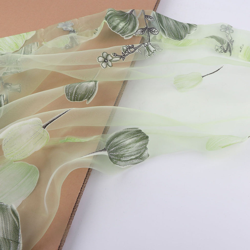 100*200cm Tulips Printing Tulle Curtains Sheer Drape Balcony Window Decoration Green