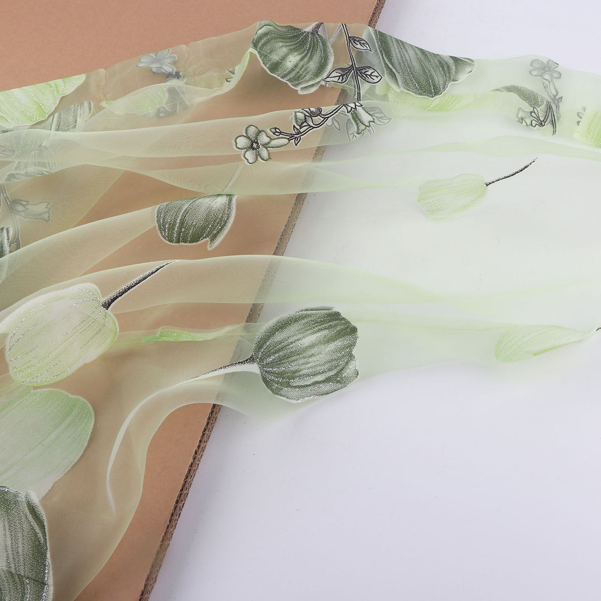 100*200cm Tulips Printing Tulle Curtains Sheer Drape Balcony Window Decoration Green