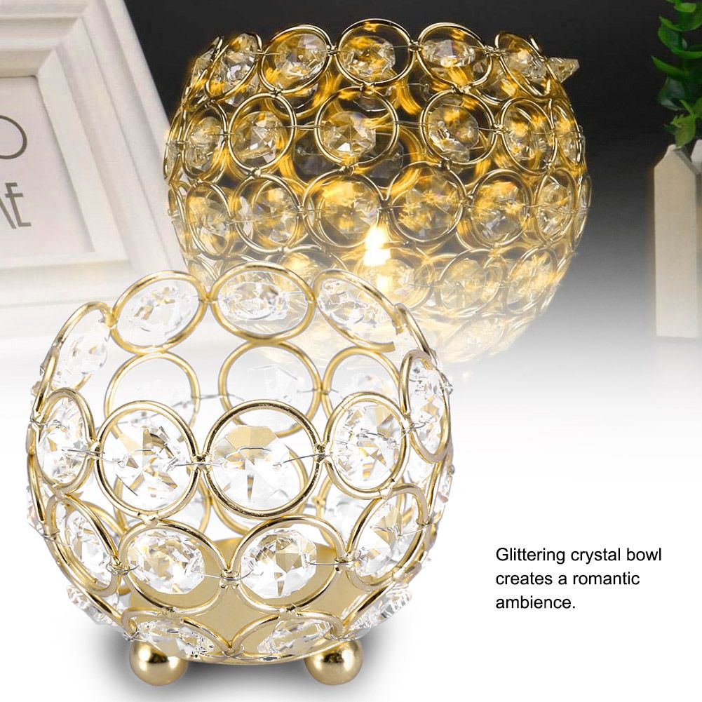 Crystal Tea Light Candle Holders Wedding Decor Table Centerpieces (Gold Diameter 8cm)