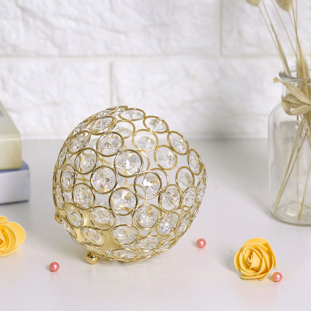 Crystal Tea Light Candle Holders Wedding Decor Table Centerpieces (Gold Diameter 12cm)