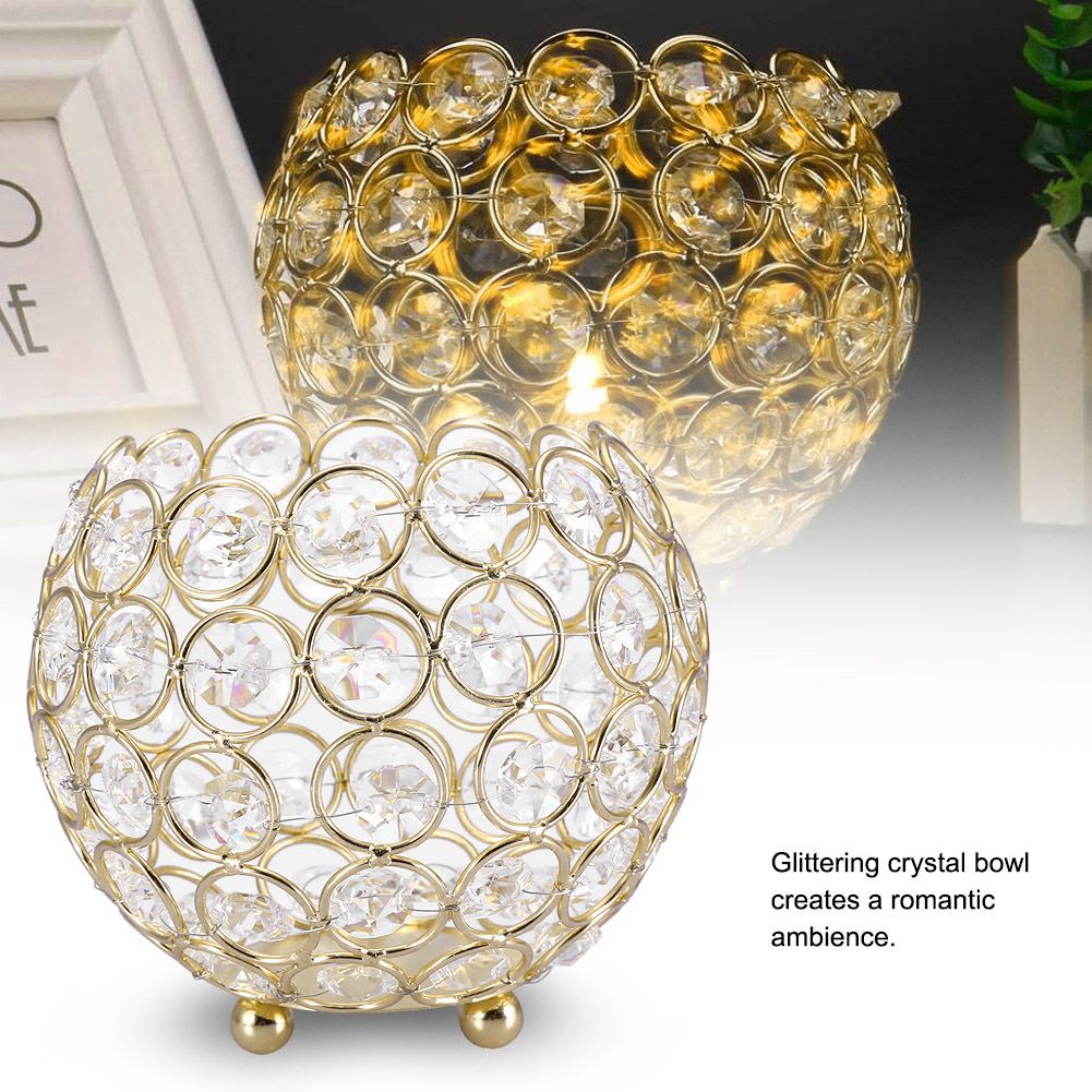 Crystal Tea Light Candle Holders Wedding Decor Table Centerpieces (Gold Diameter 12cm)