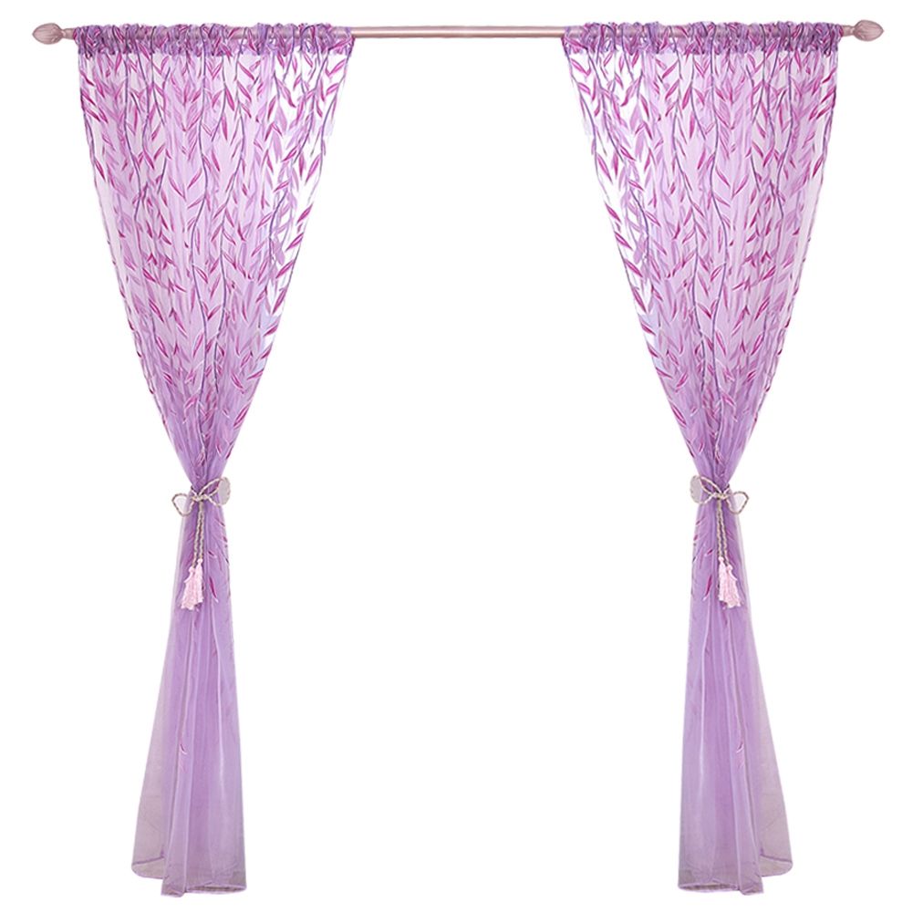 100 x 270 cm Wicker Print Sheer Vintage Embroidery Voile Window Panels for Bedroom Purple