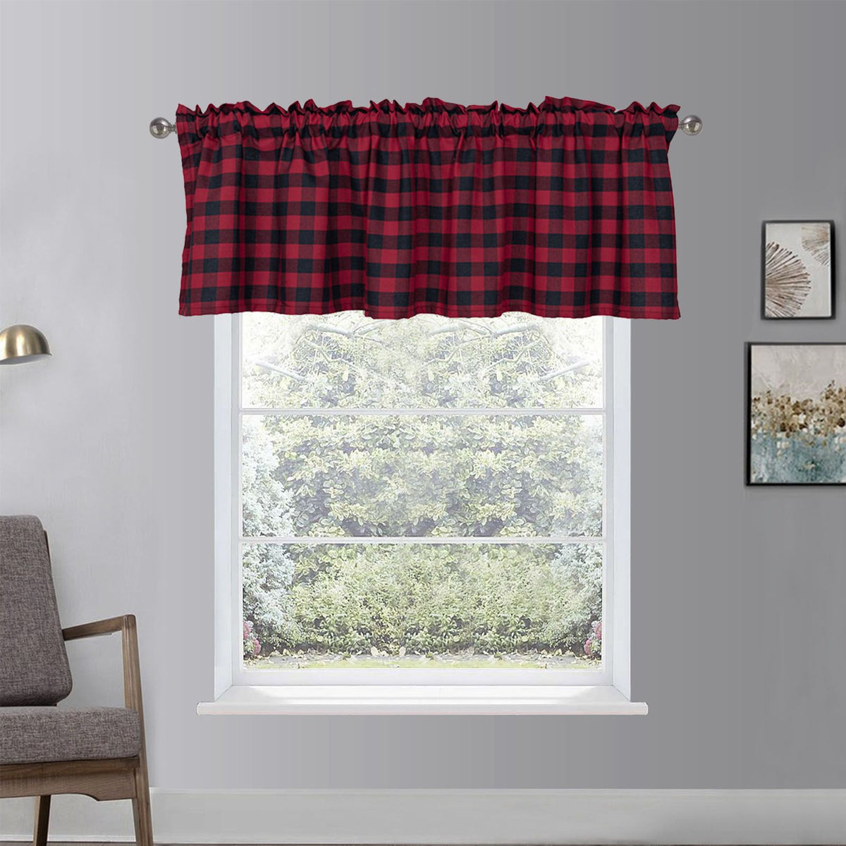 Polyester Plaid Kitchen Curtain Modern Simple Door Valance Curtain Coffee Curtain