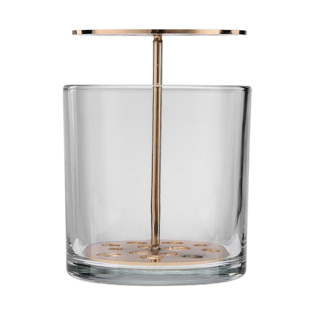 Cylindrical Transparent Hydroponic Vase Brass Plating Glass Vase for Flowers Single Flowers Artificial Flowers