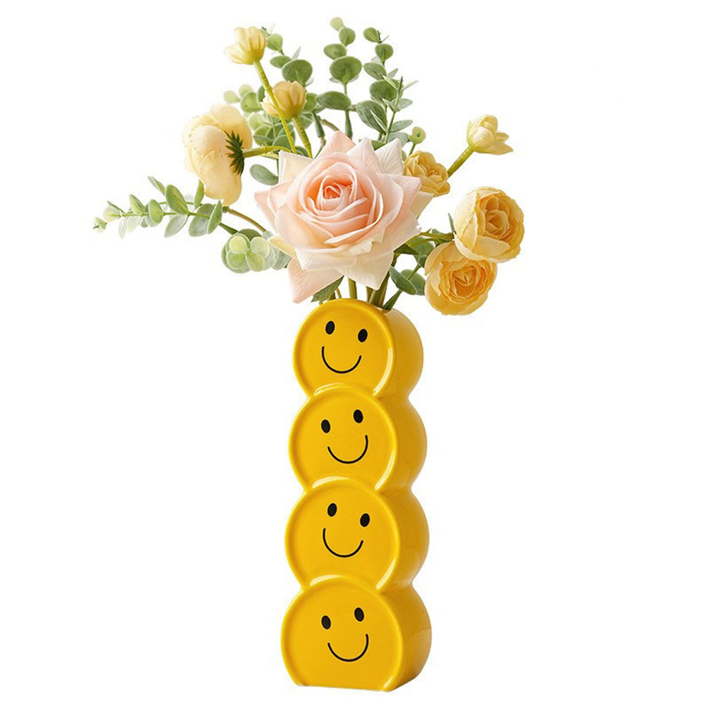 Smile Face Vase Multi Purpose Creative Fun Compact Ceramic Smile Face Stacking Vase for Home Decor