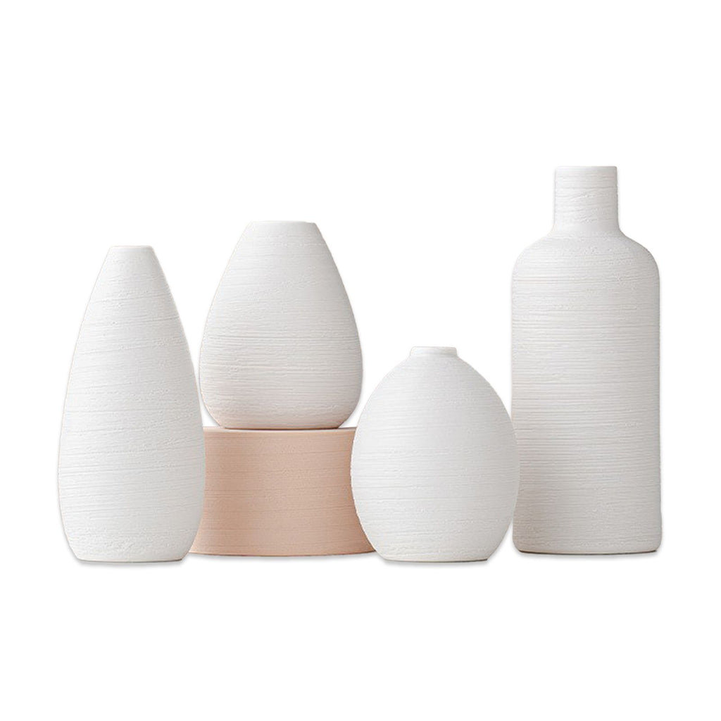 4PCS White Ceramic Vase Rustic Farmhouse Table Vases Living Room Kitchen Bedroom Decoration