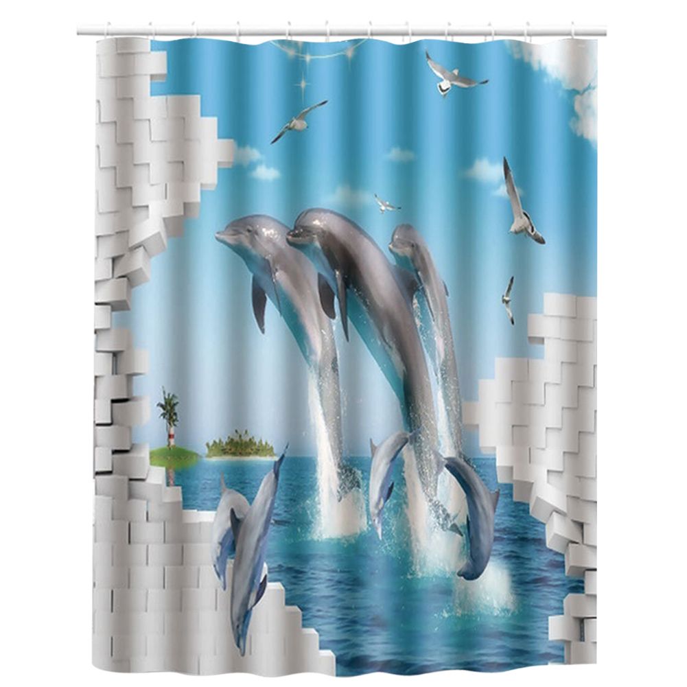 180x180cm Beautiful Print Shower Curtain Polyester Waterproof Bathroom Bath Curtain AccessoryDolphin