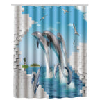 180x180cm Beautiful Print Shower Curtain Polyester Waterproof Bathroom Bath Curtain AccessoryDolphin