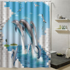 180x180cm Beautiful Print Shower Curtain Polyester Waterproof Bathroom Bath Curtain AccessoryDolphin