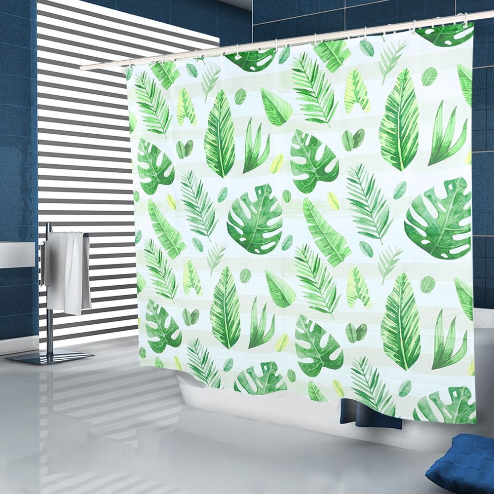 Unique Plant Leaves Pattern Shower Curtain Waterproof Mildew Proof Bathroom Curtain Decoration150x180cm
