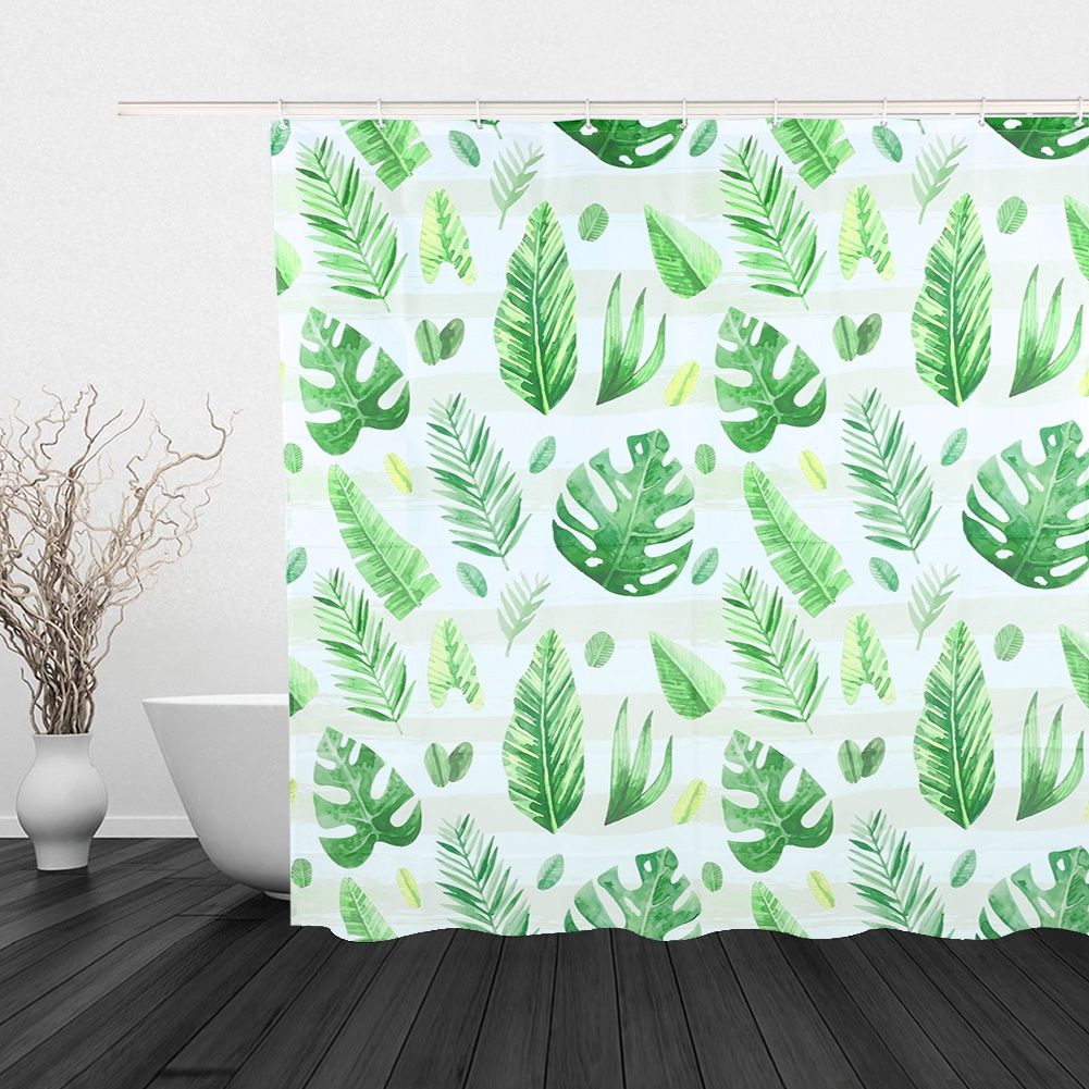 Unique Plant Leaves Pattern Shower Curtain Waterproof Mildew Proof Bathroom Curtain Decoration150x180cm
