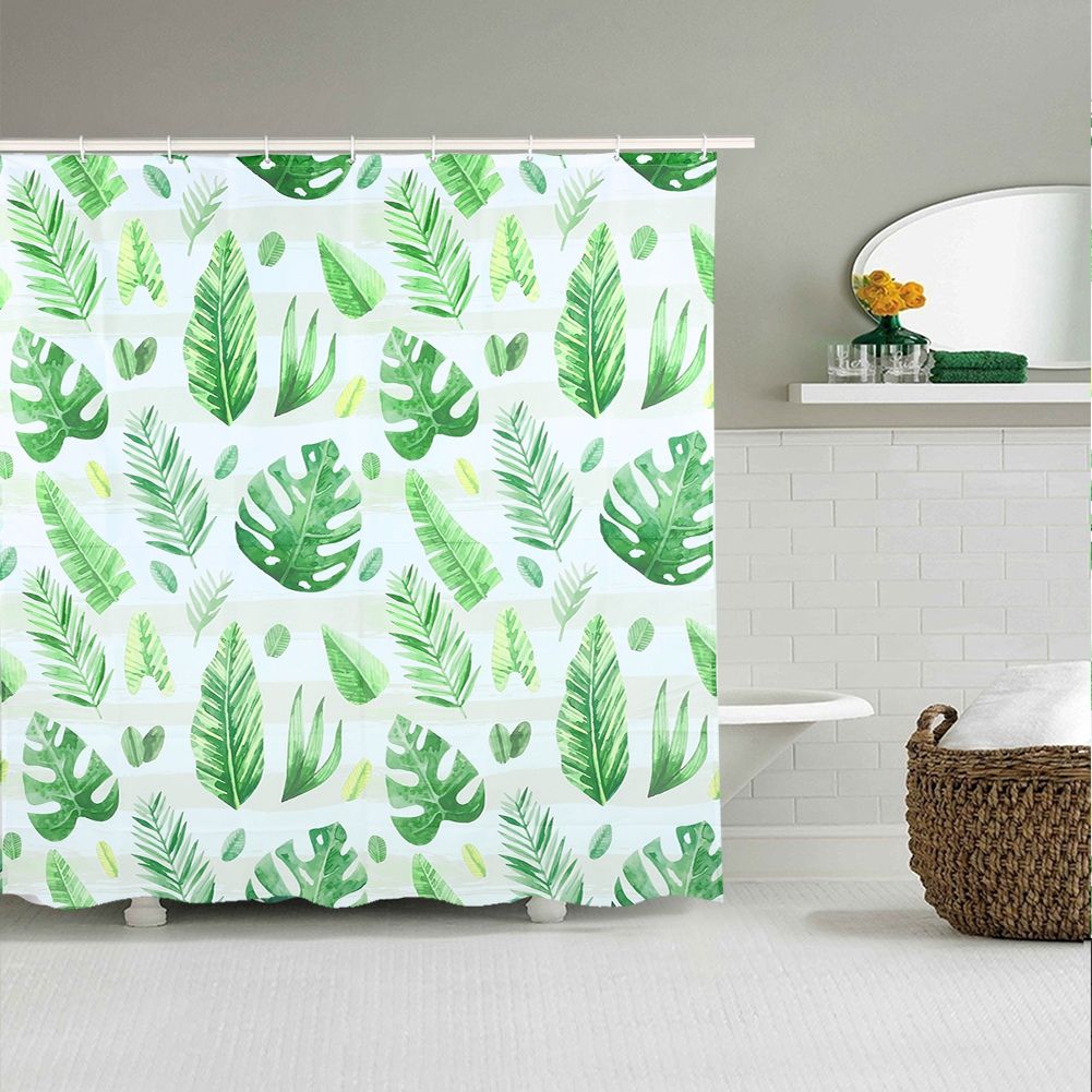 Unique Plant Leaves Pattern Shower Curtain Waterproof Mildew Proof Bathroom Curtain Decoration150x180cm