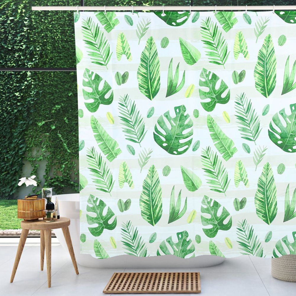 Unique Plant Leaves Pattern Shower Curtain Waterproof Mildew Proof Bathroom Curtain Decoration150x180cm