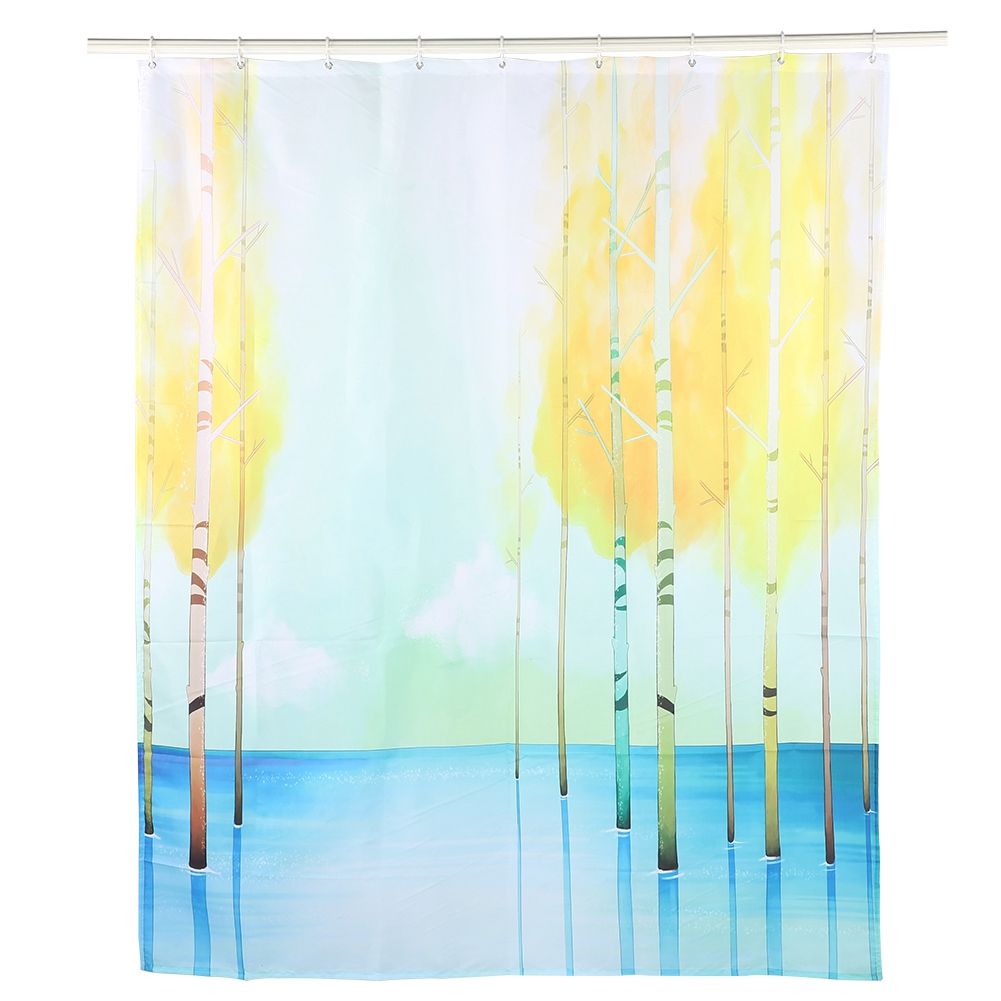 Small Tree Pattern Waterproof Mildew Proof Shower Curtain with Hooks Bathroom Decor150x180cm