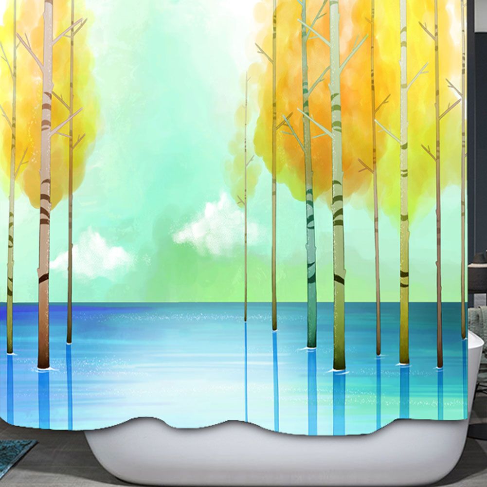 Small Tree Pattern Waterproof Mildew Proof Shower Curtain with Hooks Bathroom Decor150x180cm